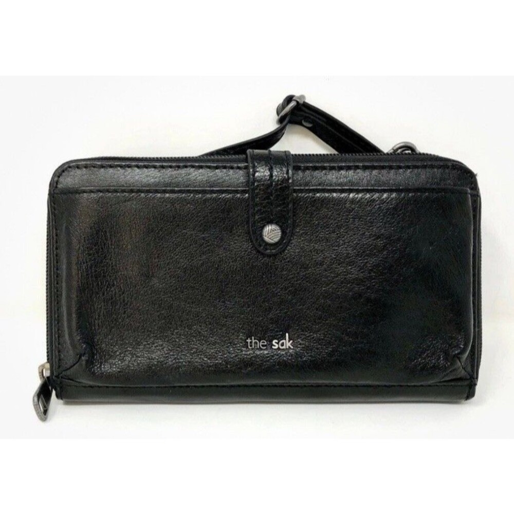 The Sak Black Leather Phone Wallet Crossbody Wristlet